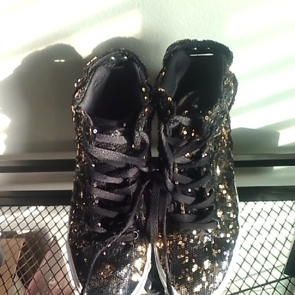 Sparkly Black and Gold Kids Sneakers